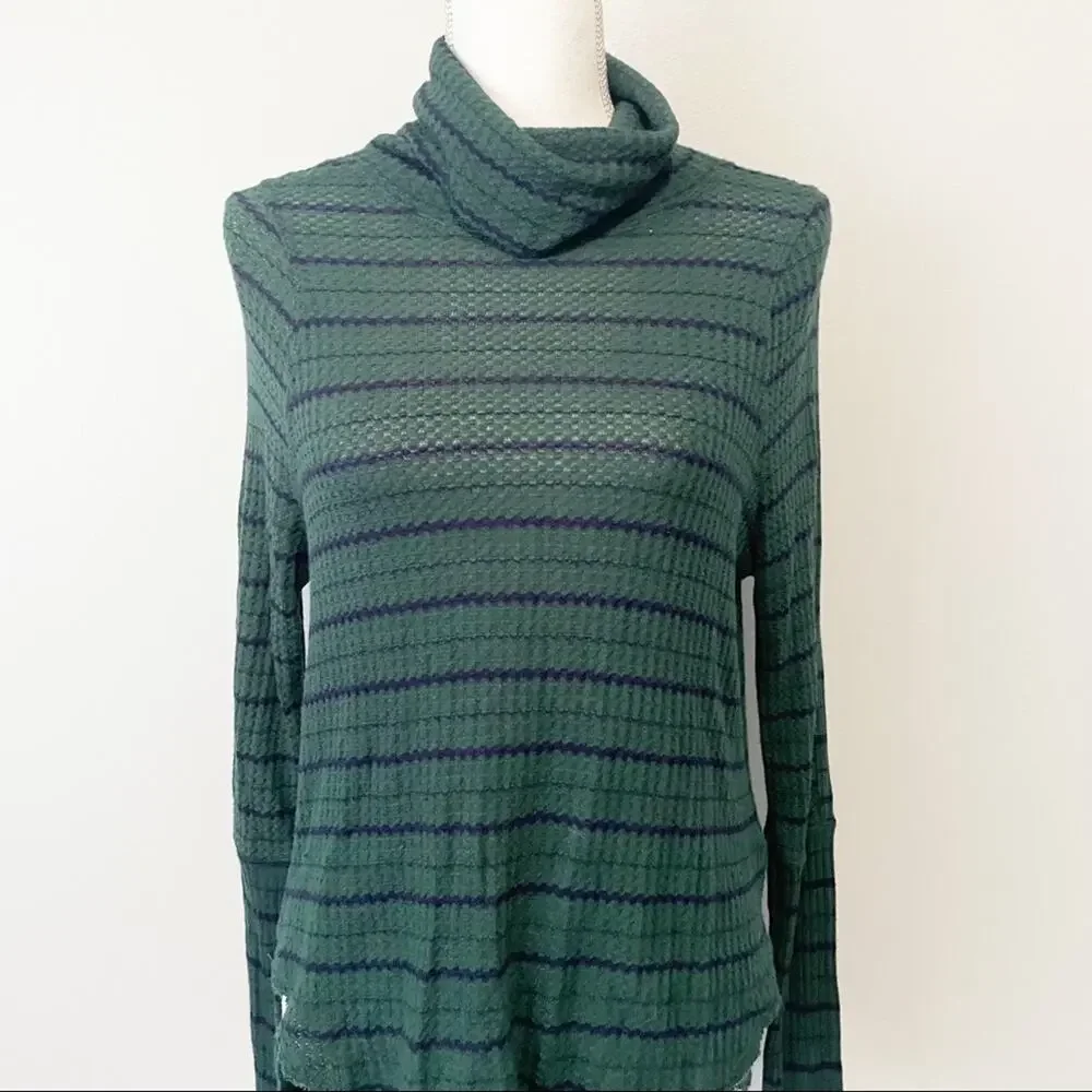 Free People We the Free green stripe turtleneck hi low top oversized XS